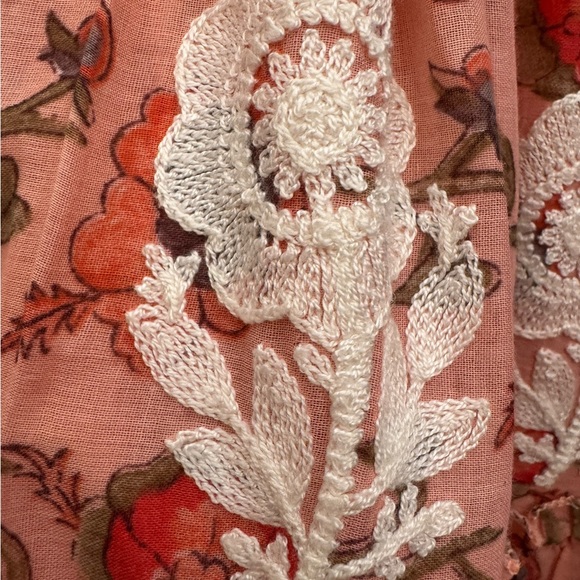 Pink Floral Embroidered Dress with Cream Lace Detail Size XL- cottagecore - Picture 7 of 15